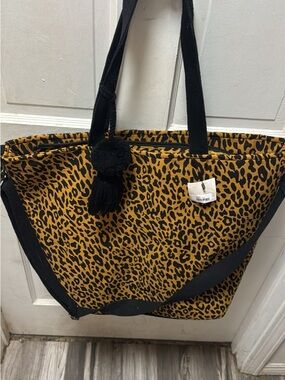 Leopard Print Tote Bag with Black Trim and Tassel